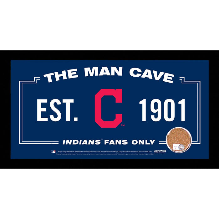 Cleveland Indians Man Cave Sign 6x12 Framed Photo With Authentic Game-Used Dirt (MLB Authenticated)