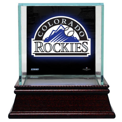 Colorado Rockies Glass Single Baseball Case with Team Logo Background