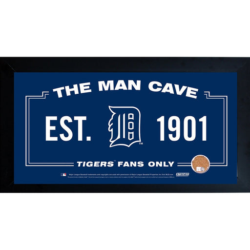 Detroit Tigers Man Cave Framed 10x20 Sign w Authentic Game-Used Dirt Capsule (MLB Auth)