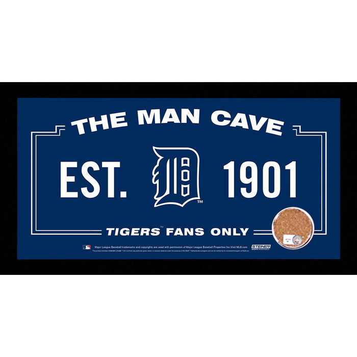 Detroit Tigers Man Cave Sign 6x12 Framed Photo With Authentic Game-Used Dirt Capsule (MLB Auth)