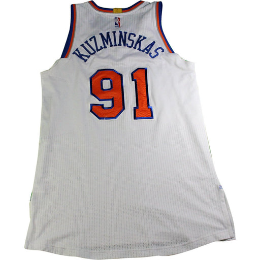 Mindaugas Kuzminskas New York Knicks 2016-17 Game Used #91 White Jersey (3/12/2017 @ Brooklyn Nets)(Size XL)