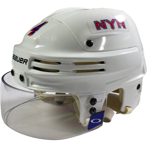 Adam Clendening New York Rangers 2016-2017 Season Game Used #4 White Helmet w/ 100th Anniversary Sticker