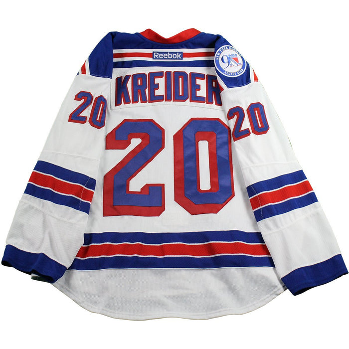 Chris Kreider New York Rangers 2016-2017 Game Used #20 White Jersey w/ 90th Anniversary Patch (11/21/2016) (Size 58)