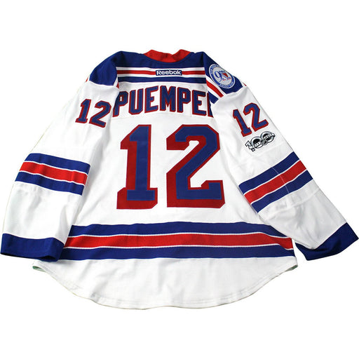 Matt Puempel New York Rangers 2016-2017 Game Issued #12 White Jersey w/ 90th / 100th Anniversary Patches (Playoffs Rounds 1 & 2)(56)