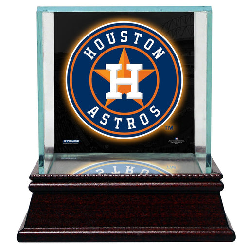 Houston Astros Glass Single Baseball Case with Team Logo Background