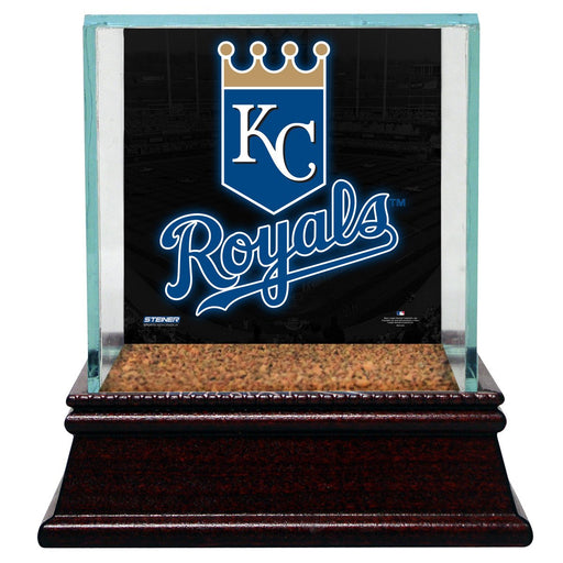 Kansas City Royals Glass Single Baseball Case with Team Logo Background and Authentic Field Dirt