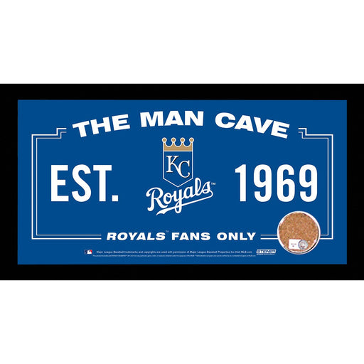 Kansas City Royals Man Cave Sign 6x12 Framed Photo With Authentic Game-Used Dirt Capsule (MLB Auth)