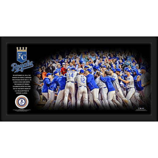 Kansas City Royals Wild Card Berth Celebration Sept 26 2014 10x20 Framed Collage w KCR Game Used Dirt