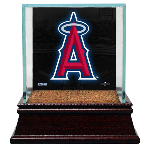 Los Angeles Angels of Anaheim Glass Single Baseball Case with Team Logo Background and Authentic Field Dirt Base (MLB Auth)