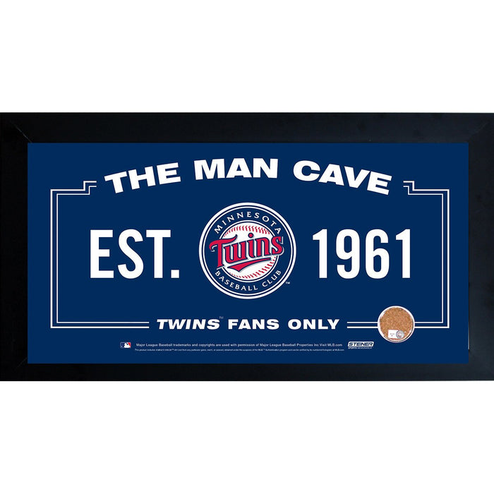 Minnesota Twins Man Cave Framed 10x20 Sign w Authentic Game-Used Dirt Capsule (MLB Auth)