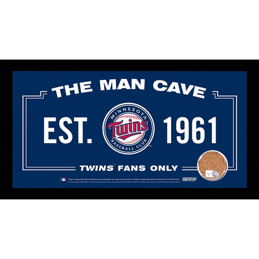 Minnesota Twins Man Cave Sign 6x12 Framed Photo With Authentic Game-Used Dirt Capsule (MLB Auth)