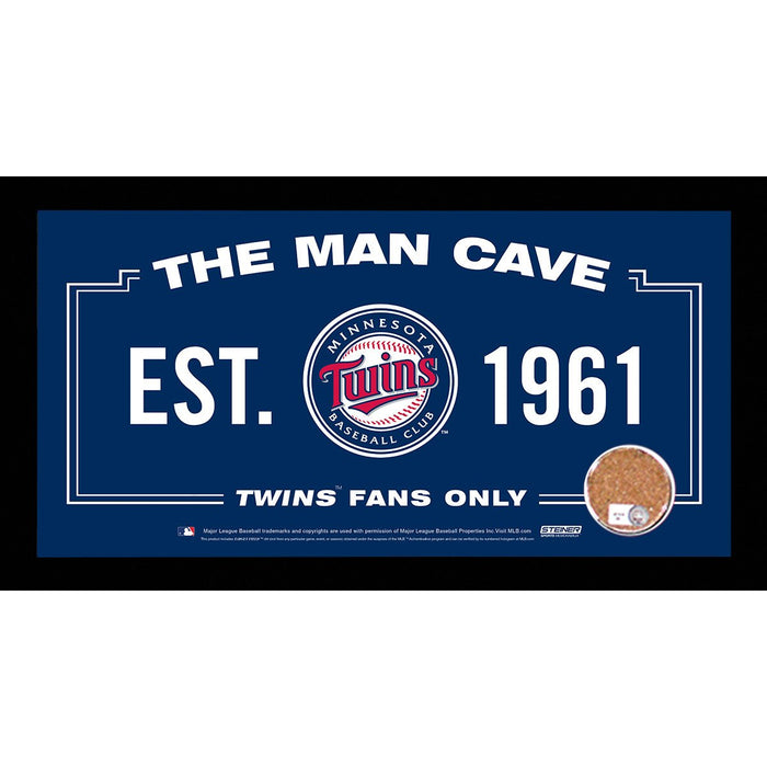 Minnesota Twins Man Cave Sign 6x12 Framed Photo With Authentic Game-Used Dirt Capsule (MLB Auth)