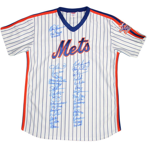 1986 New York Mets Team Signed Jersey with 1962-1986 25th Anniversary Patch (33 Signature) (PSADNA Auth Holo Only)