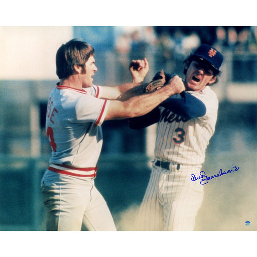 Bud Harrelson Signed Fighting w Pete Rose 16x20 Photo