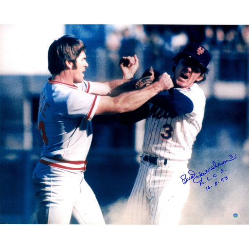 Bud Harrelson Signed Fighting w Pete Rose 16x20 Photo w N.L.C.S 10-8-73 Insc.