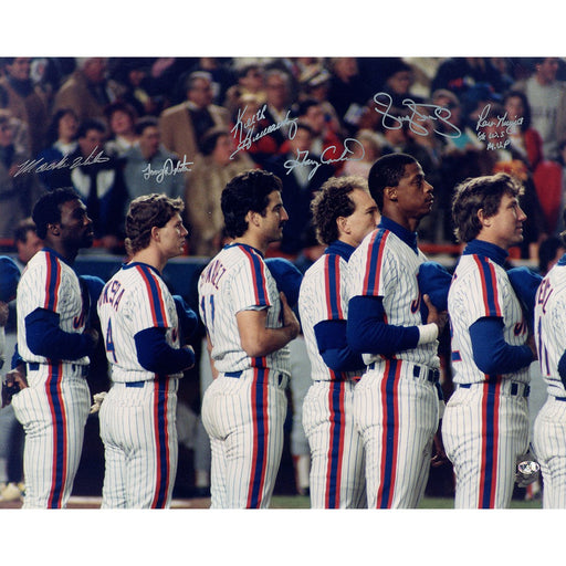 CarterHernandezStrawberryWilsonDykstraKnight Multi-Signed 16x20 Photo w 86 WS MVP Insc. (Gary Carter Holo Only)