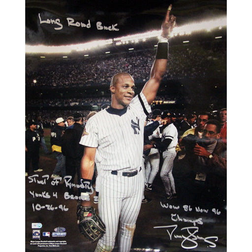 Darryl Strawberry NY Yankees Pinstripe Uniform Hand in the Air Vertical 16x20 Photo w Long Road Back Wow 86 now 96 Champs Start