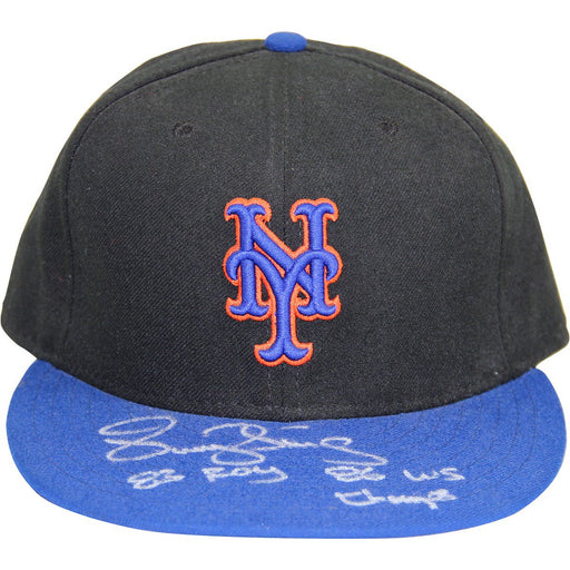 Darryl Strawberry Signed New York Mets Authentic Black Hat w 83 ROY 86 W.S Champs Insc.