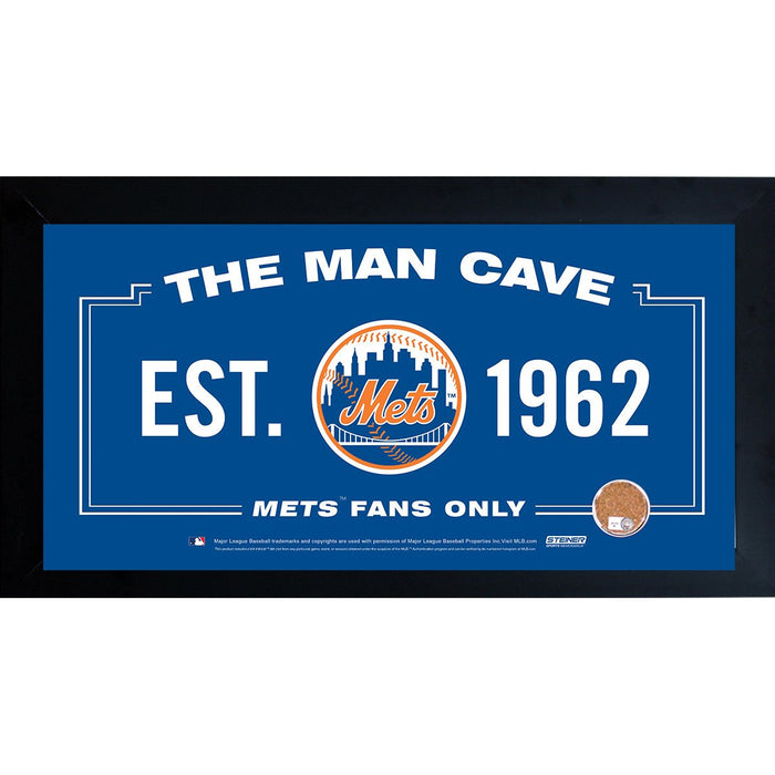 New York Mets Man Cave Framed 10x20 Sign w Authentic Game-Used Dirt Capsule (MLB Auth)