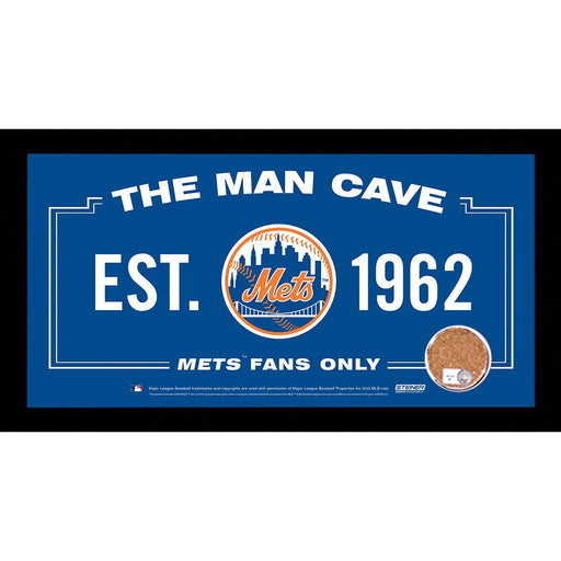 New York Mets Man Cave Sign 6x12 Framed Photo With Authentic Game-Used Dirt Capsule (MLB Auth)