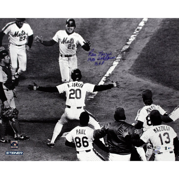 Ray Knight Crossing Home 86 WS BW 16x20 with 1986 World Series MVP Insc (MLB Auth)