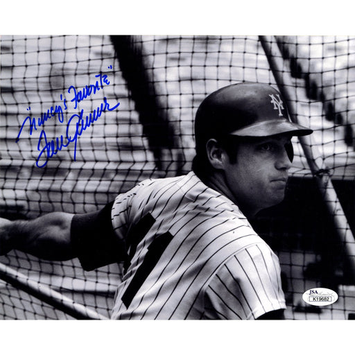 Tom Seaver signed horizontal black and white batting practice w Nancys Favorite insc 8x10 (JSA)