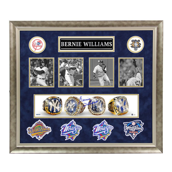 Bernie Williams Signed World Series Rings and Patches 24x30 Collage