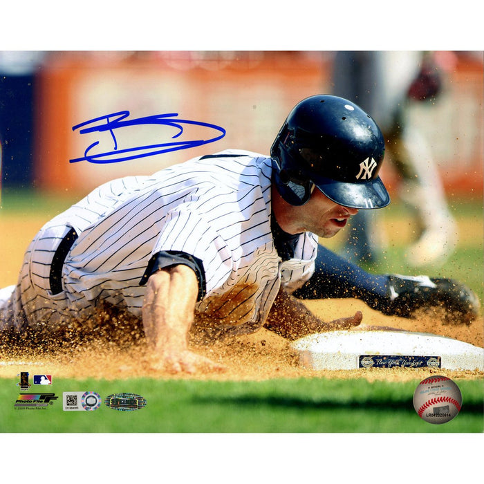 Brett Gardner Sliding into 3rd Close Up Home Jersey Signed Horizontal 8x10 Photo