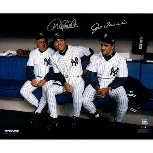 Derek Jeter Don Zimmer Joe Torre Sitting in Dugout 16x20 photo Signed by Torre & Jeter (MLB Auth)