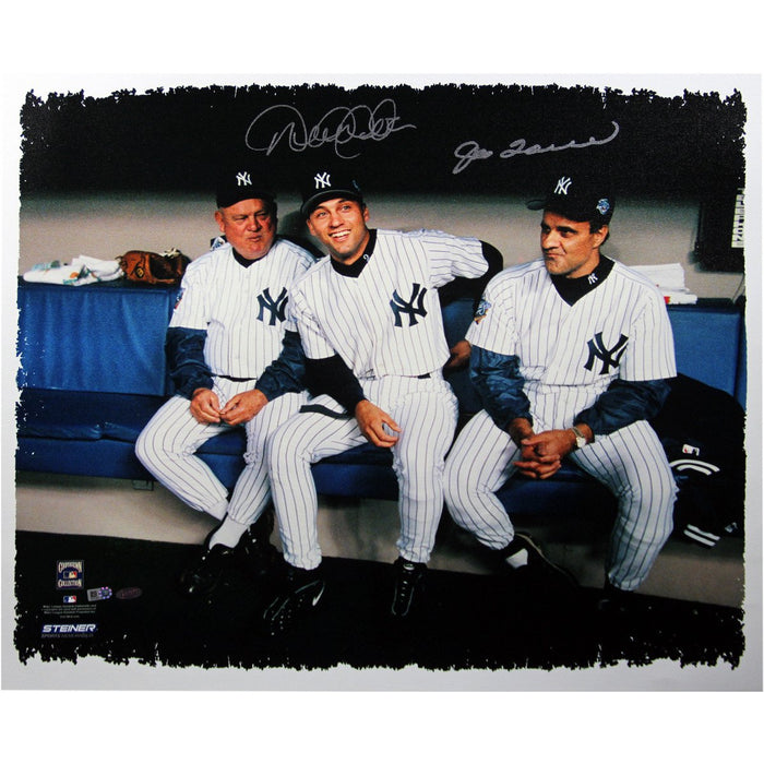 Derek Jeter Don Zimmer Joe Torre Sitting in Dugout 20x24 Canvas (Signed By Joe Torre and Derek Jeter)