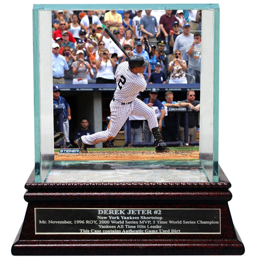 Derek Jeter Moments: DJ3K Background Glass Single Baseball Case w Nameplate