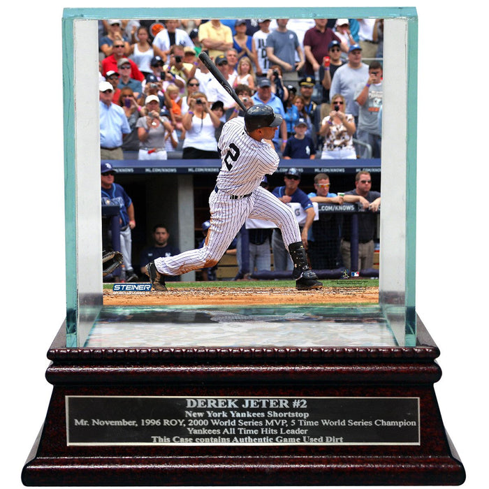 Derek Jeter Moments: DJ3K Background Glass Single Baseball Case w Nameplate