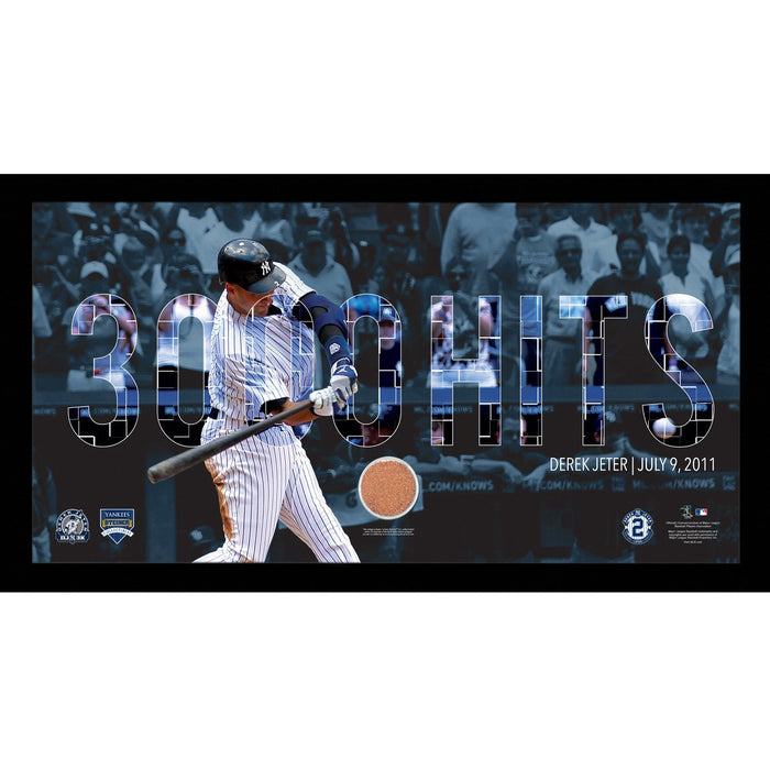 Derek Jeter Moments: DJ3K Collage Text Overlay w Game Used Dirt Framed 9.5x19 7331 Style