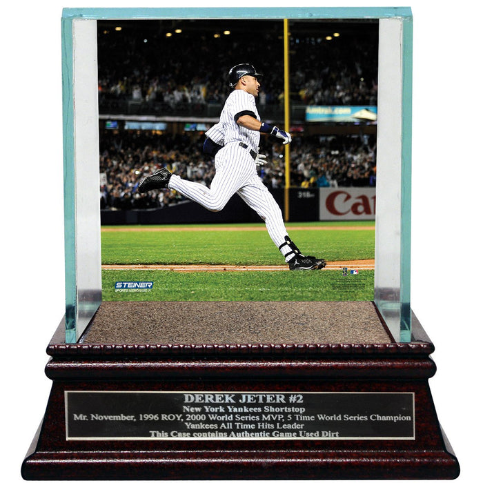 Derek Jeter Moments: Passing Gehrig Background Glass Single Baseball Case w Yankee Stadium Authentic Dirt & Nameplate