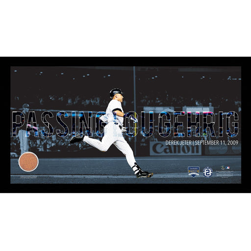 Derek Jeter Moments: Passing Gehrig Collage Text Overlay w Game Used Dirt Framed 9.5x19 7331 Style