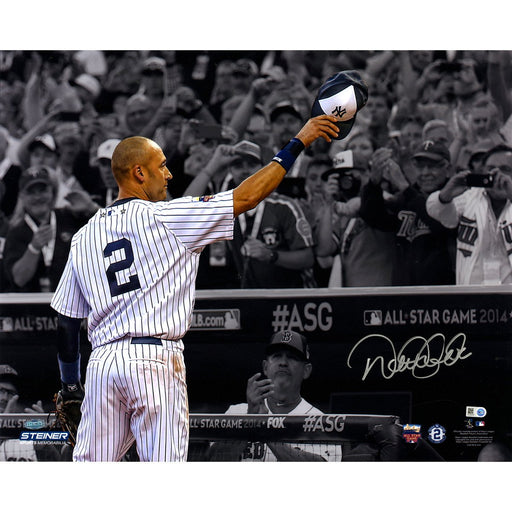 Derek Jeter Signed 2014 All Star Game Tip Cap 16X20 Photo – Jeter in Color and Background Fans BW (MLB Auth)