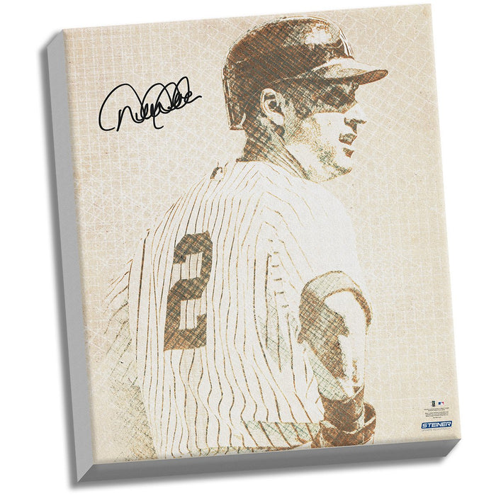 Derek Jeter Signed Vintage Patch Composition 22x26 Canvas