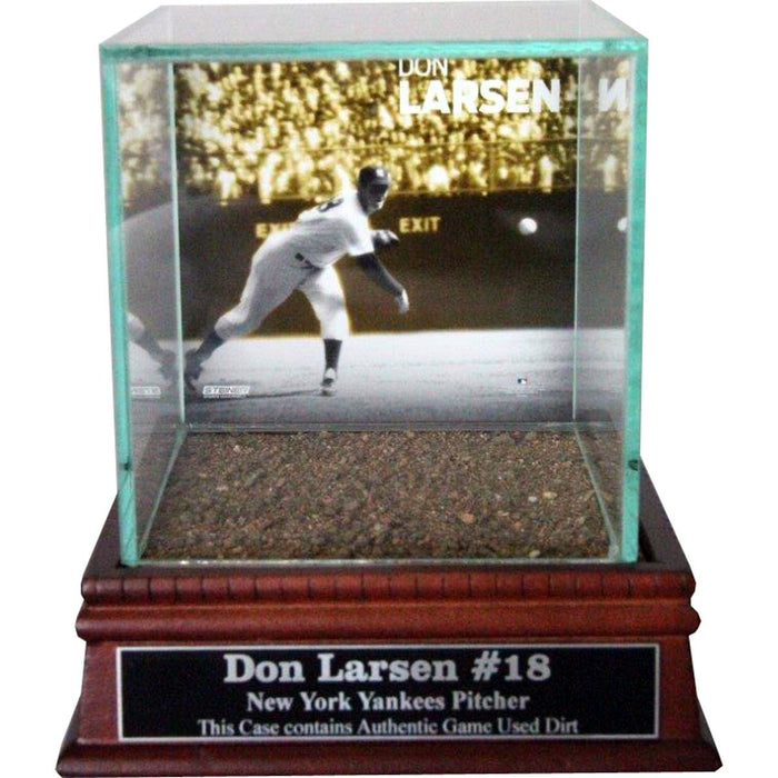 Don Larsen Background Glass Single Baseball w Yankee Stadium Authentic Dirt & Nameplate