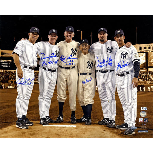 Final Game at Yanke Stadium Perfect Game Battery Mates Signed Metallic Sepia Background 16x20 Photo w PG Insc (MLB Auth) (6 Sign