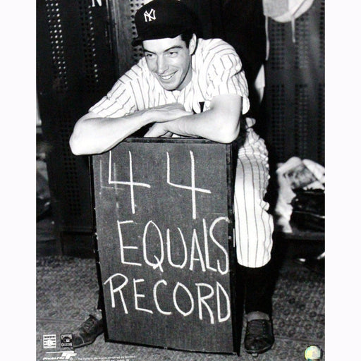 Joe DiMaggio Holding 44 Equals Record Sign in Locker Room 16x20 (PF)