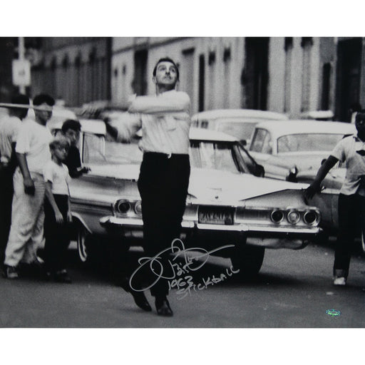 Joe Pepitone Playing Stickball 16x20 Photo w Stickball Brooklyn 1963 Insc