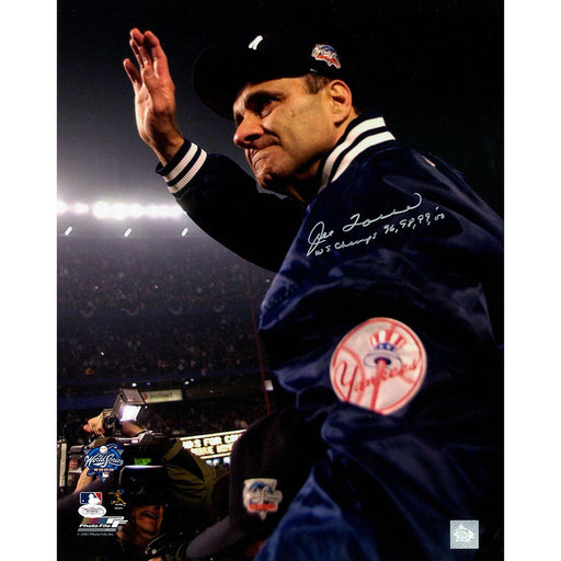 Joe Torre Signed w W.S. Champs 96.989900 Inscrip. Carry Off 16x20 Photo JSA)