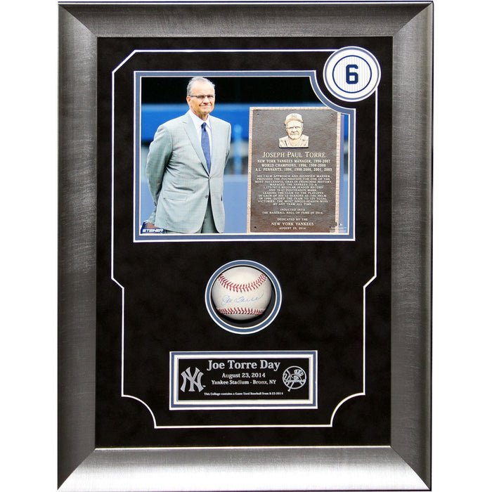 Joe Torre Signed White Sox at Yankees 8-23-2014 Game Used Baseball Framed 14x20 Torre Day Collage (MLB Auth)