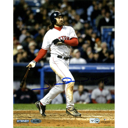 Johnny Damon Vertical Swing Home Red Sox Jersey 8x10 (MLB Auth)