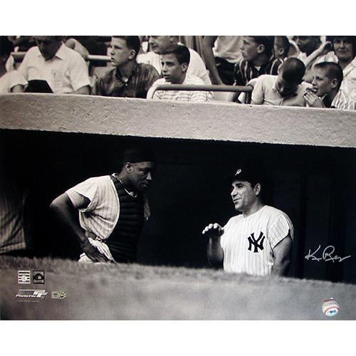 Ken Regan Signed Yogi Berra wElston Howard in Dugout B&W Horizontal 16x20 Photo