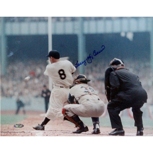 Larry Yogi Swing In Front Of Catcher Signed 11x14 Horizontal Photo