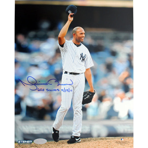 Mariano Rivera 602nd Save Tipping Hat 16x20 Photo w 602 Saves 9-19-11 Insc.