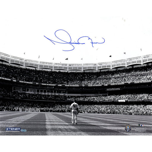 Mariano Rivera Signed Standing In Outfield BW 16x20 Photo (Signed In Blue)