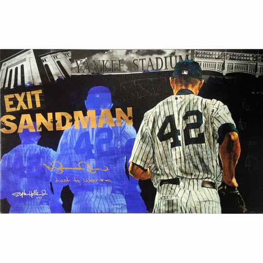 Mariano Rivera Signed Stephen Signed Holland Exit Sandman Giclee Stretched 25x44 Canvas w Last To Wear 42 Insc. (LE NYY of 42)