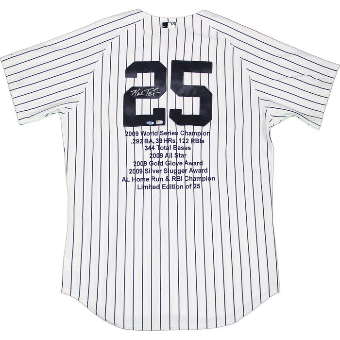 Mark Teixeira Signed Yankees Authentic Home Pinstripe Jersey w Embroidered Stats (LE25)(MLB Auth)